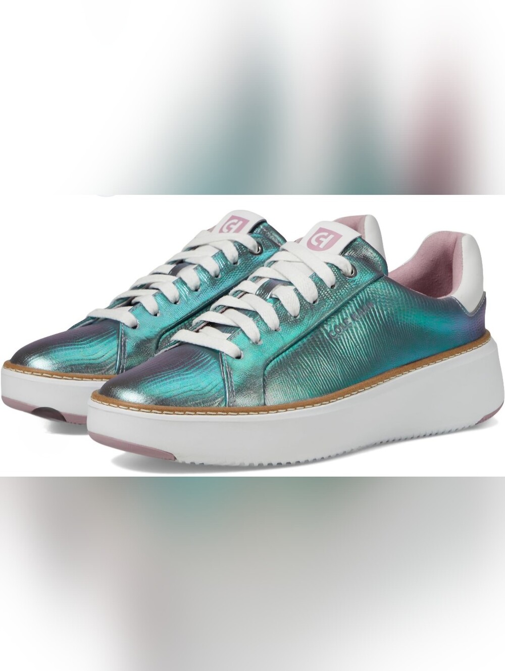 Cole Haan GrandPro Platform Sneakers Iridescent Metallic Teal Pink Size 11